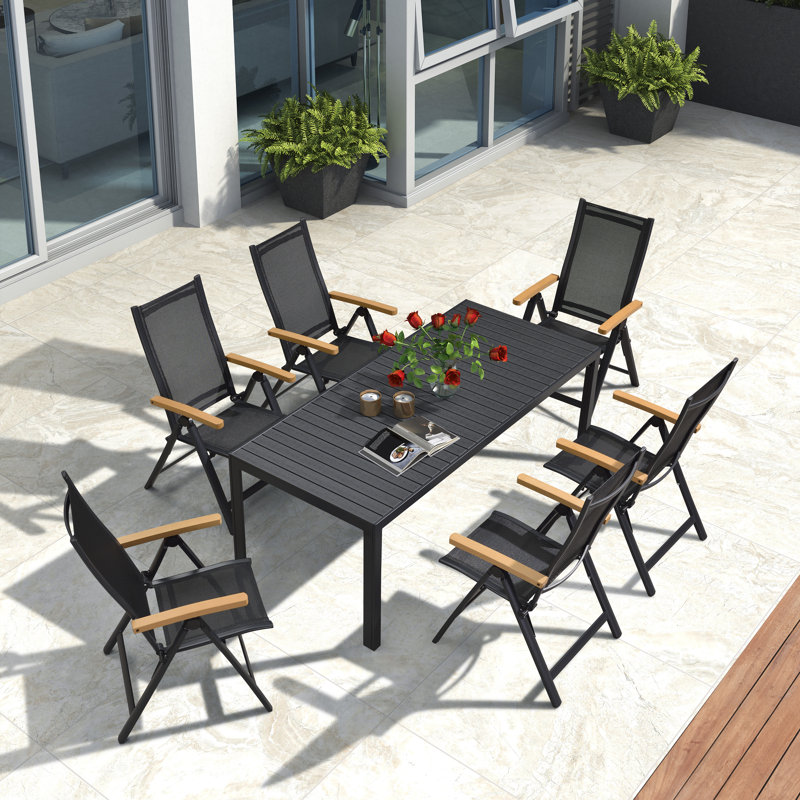 Latitude Run® 7 Pieces Patio Dining Set,6 Reclining Folding Chairs With